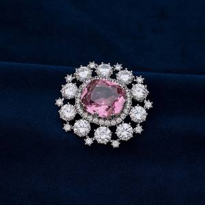 Reine rose Moissanite 925 broche en argent Sterling incroyable coussin coupe Cluster Design classique bijoux de mariage faits à la main - Product Image 6