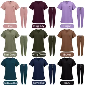 Ensemble de blouses médicales unisexes, haut à col en V et pantalon de jogging, tissu en toile durable, uniforme d'infirmière pour femmes et hommes - Product Image 2