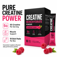 Poudre de créatine en complément alimentaire 5g Créatine monohydrate, Bétaïne anhydre 1000mg, Taurine 500mg, Saveur framboise, 18 sticks