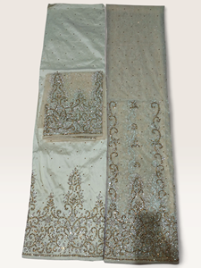 Ivory White Luxury Beaded George <b>Fabric</b> with Heavy Gold Embroidery & Matching Blouse for Bridal Wedding Wear - Product Image 2