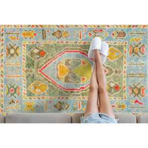 Tapis turc imprimé à motif tribal ethnique vert, tapis doux non tissé - Product Image 1