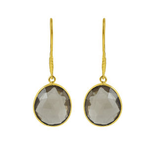Pendientes Colgantes de Plata de Ley 925 Bañados en Oro con Cuarzo Ahumado de Forma Orgánica, Diseño Popular, Regalo para Bodas y Fiestas - Product Image 2