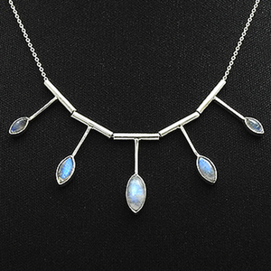 2024 Usine bijoux personnalisés 925 argent Sterling naturel arc-en-ciel pierre de lune Marquise forme gros collier grossiste fabricant - Product Image 4