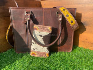 Nuevo bolso de mano de piel de vaca con estampado Floral a mano Real, nuevo conjunto combinado de embrague de cuero de piel de girasol occidental - Product Image 4