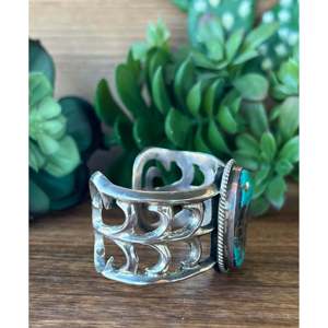 Vintage Mike Platero Royston Turquoise & Sterling <b>Silver</b> <b>Cuff</b> <b>Bracelet</b> Fashionable Accessory - Product Image 2