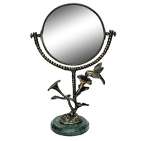 Miroir de table décoratif en acier inoxydable, forme ronde, finition dorée antique avec base en marbre, dernier design