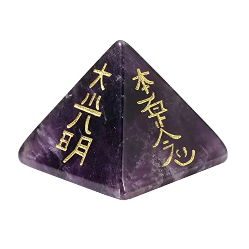 Indian Manufacturer of Latest Amethyst Pyramids Wholesale Reiki Pyramids Engraved Usui Reiki Crystal Pyramid for sale
