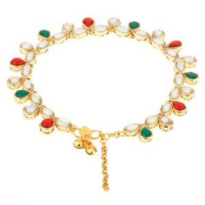 Indian Bollywood 14 chapado en oro Multicolor pera corte tobillera Bearfoot conjunto de joyas para mujeres - Product Image 5