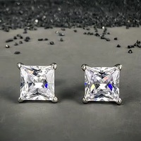 Aretes de Oro Blanco Sólido de 14K con Corte Princesa de 4 Quilates, Cierre de Rosca, Aretes Unisex, Joyería Fina con Simulación de Diamante, Regalo