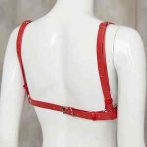 Sujetador de cuero para mujer de talla grande para adultos transpirable ligero teñido liso con logotipo frontal estilo simple - Product Image 4