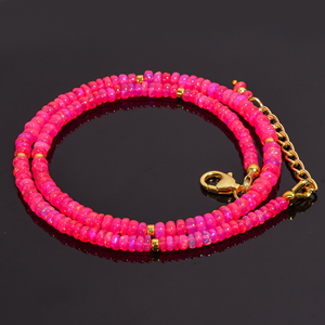 Collier de perles d'opale éthiopienne de feu rose lisse, collier de pierres précieuses, collier délicat, AAA + bijoux d'opale de feu, cadeau pour elle. - Product Image 3
