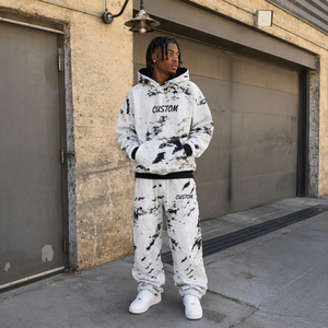 Set Felpa con Cappuccio Tie-Dye in Cotone Pesante Personalizzato dal Produttore, Tuta Oversize da Uomo con Pantaloni Larghi Stile Streetwear - Product Image 3