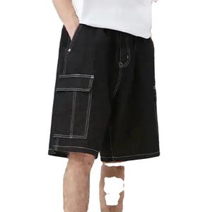 Shorts en jean noir pour homme, matière douce et respirante avec poches latérales, design uni pour la gym, le fitness, les voyages et les occasions décontractées - Product Image 5