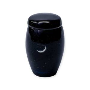 Minimalist Black Gloss <b>Memorial</b> Keepsake Urn with Subtle Crescent Accent and Modern Smooth Silhouette - Product Image 1