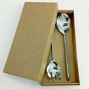 Cuillère et fourchette de service à salade polies argentées de haute qualité, ustensiles de service, couverts à poignée carrée - Product Image 6