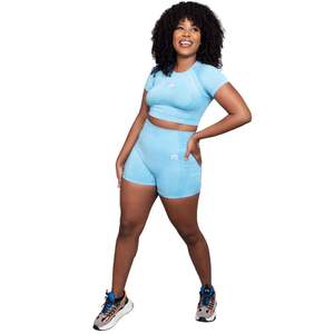 Conjunto Deportivo de Dos Piezas sin Costuras para Mujer, Top Corto y Pantalones Cortos de Cintura Alta, Ropa Deportiva Elástica - Product Image 3