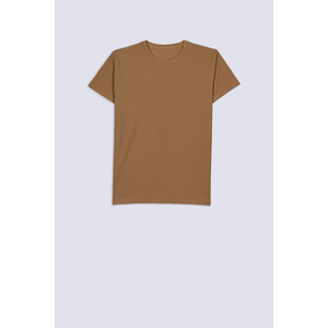 Garde-robe avec ce T-shirt texturé beige pour hommes Twist et Classic Short Sleeve T-shirts confortables de haute qualité pour hommes - Product Image 1