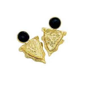 Gold Plated Drop and Dangle <b>Black</b> <b>Onyx</b> Gemstone Texture Stylish <b>Earring</b> Handmade Premium Product SKU7389 - Product Image 1