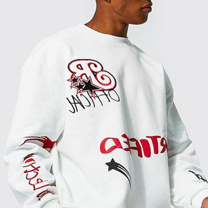 Conjunto Deportivo de Sudadera Blanca Estampada con Cuello Redondo para Hombre, Estilo Urbano, Corte Holgado, Ropa de Invierno, Poliéster/Algodón Transpirable 2 - Product Image 4
