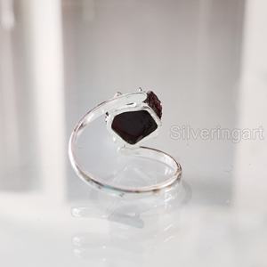 Bijoux en pierre brute bague pour femme grenat naturel pierre précieuse brute janvier pierre de naissance croix broche bande bijoux 925 bague en argent Sterling - Product Image 5