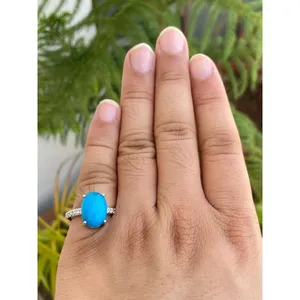 Natural Turquoise Moissanite <b>Ring</b> 925 Sterling Silver Handmade Fine Gemstone Jewelry Wholesale Supplier - Product Image 4