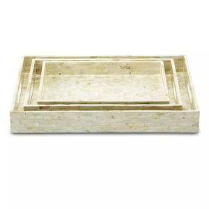Nouvelle arrivée Lot de 3 plateaux de service en mosaïque de nacre Capiz Shell Plateau de petit déjeuner avec des capacités décoratives Fabriqué au Vietnam - Product Image 1