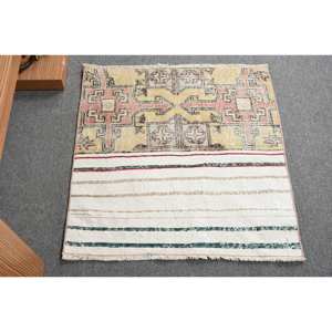 Vintage Beige & Vert Bohème Turc Laine Tapis 2.5 'X 2.6' Patchwork Motif Salon Tapis avec Latex Support 9x12 Taille - Product Image 1