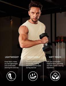 Camiseta sin mangas de algodón para hombre, camiseta transpirable de punto para entrenamiento en el gimnasio, absorbe la humedad y ligera, diseño informal sin mangas de verano - Product Image 3