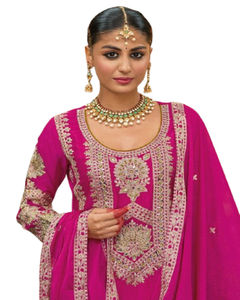 Salwar Kameez brodé violet pour femmes élégantes avec décor en dentelle haut long et pantalon Dupatta ensemble costume vêtements pakistanais - Product Image 1