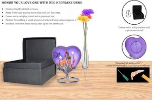 Urna de recuerdo de colibrí morado-Mini urna de cremación de corazón con soporte y caja premium-Urna de recuerdo pequeña-Honra a su ser querido - Product Image 5