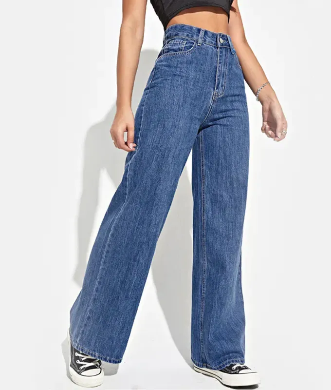 100 %baumwolle Denim Jeans Höschen Damen Jeans hohe Taille lockere gerade Denim Höschen Übergröße lange Hosen Damen Breite Beine Jeans