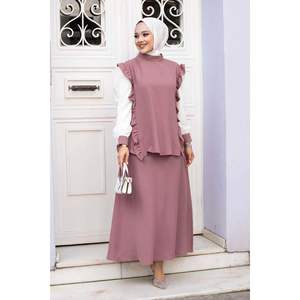 ชุดฮิญาบ2ชิ้นแบบมีระบายมีฝุ่นสีกุหลาบ - Product Image 1