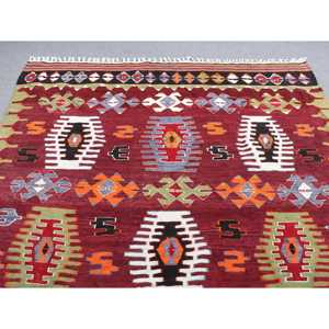 Turkish Large Rug, 6.3x10 ft Vintage Rug, <b>Red</b> Kilim <b>Wool</b> Rug - Product Image 3