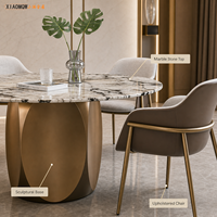 Ensemble de table à manger ronde en marbre moderne de luxe avec 8 chaises, base en piédestal doré pour hôtel et restaurant