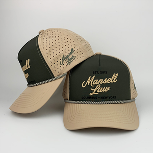 Gorra de Golf Impermeable de 5 Paneles, Alta Calidad, Beige Verde, Logotipo Bordado en 3D Personalizado, Gorra de Béisbol Clásica con Orificios Cortados con Láser, Dos Tonos - Product Image 4