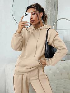 Vêtements décontractés Sweats à capuche et joggeurs Ensemble 2 pièces Survêtements en coton polaire avec logo personnalisé pour femme Survêtement de course décontracté - Product Image 4
