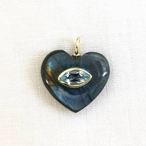 Pendentif en labradorite sculpté à la main en forme de cœur, pendentif à double incrustation de pierres précieuses, argent 925 plaqué or, pierre en vrac, bijoux - Product Image 4