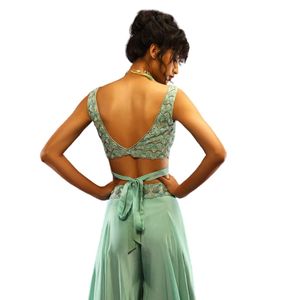 Palazzo & ชุดครอปสีเขียวน้ำทะเลพร้อมสายคาดเอวเสื้อผ้าพื้นเมืองสำหรับผู้หญิงเครื่องแต่งกายตามสั่ง - Product Image 5