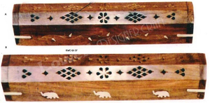 Boîte porte-encens fleur en bois de teck poli brûleur de bâton d'encens en bois fabriqué à la main avec attrape-cendres au design floral sculpté - Product Image 5