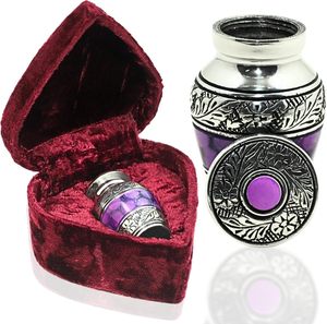 Mini urne souvenir pour cendres avec velours en forme de coeur boîte porte-cendres gravé Floral urne décorative chérie violet taille personnalisée - Product Image 6