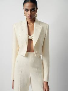 Buen precio Chaquetas de mujer de un solo botón Anie Emb Chaqueta recortada de lana de buena calidad Primavera 2025 Ropa de mujer - Product Image 5