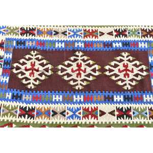 Alfombra Kilim de 2.8x4.6 pies, Alfombra Turca Vintage, Alfombra Floral Azul y Roja - Product Image 4