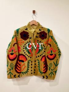Abrigo de Terciopelo Bordado con Cuello Mandarín, Manga Larga, Estampado Floral, Estilo Bohemio Hecho a Mano, Ropa Exterior para Mujer Adulta, Prenda de Primavera - Product Image 1