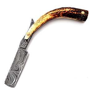 Rasoir droit en acier Damas DIY de marque de luxe avec belle poignée en corne OEM personnalisé pour un usage industriel - Product Image 1