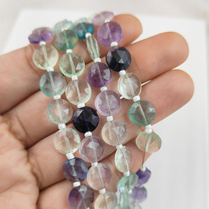 Perles de fluorite multicolores de 8 à 9 mm, forme de pièce de monnaie facettée, 20 à 22 perles dans un fil de 8 pouces, fabrication de bijoux faits à la main, perles de pierres de naissance - Product Image 4