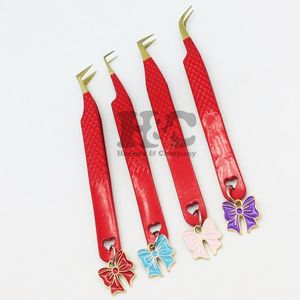 Pinces professionnelles en acier inoxydable, forme de cœur, rouge, avec nœud, pour extensions de cils, logo et emballage personnalisés, anti-magnétiques, en vison - Product Image 3