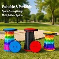 Tabouret de table haute pliable télescopique rond en plastique, siège de sac à dos, pour l'extérieur, toutes occasions, polyvalent, simple, pratique, compact