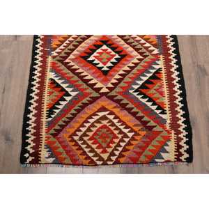 Vintage Turkish <b>Runner</b> Rug 3x12.7 ft Kilim <b>Red</b> Wool Patchwork Rug with Latex Backing Eco-Friendly - Product Image 2