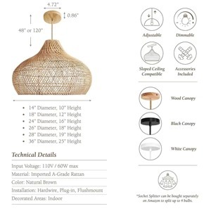 Lámpara colgante de ratán Kloe hecha a mano, lámpara de techo tejida Natural Bohemia para comedor, cocina, espacio de vida y dormitorio - Product Image 4