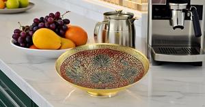 Bol à fruits secs décoratif en laiton de 7 pouces artisanal ustensiles de cuisine multicolores avec bols à fruits de concepteur de travail de sculpture - Product Image 5